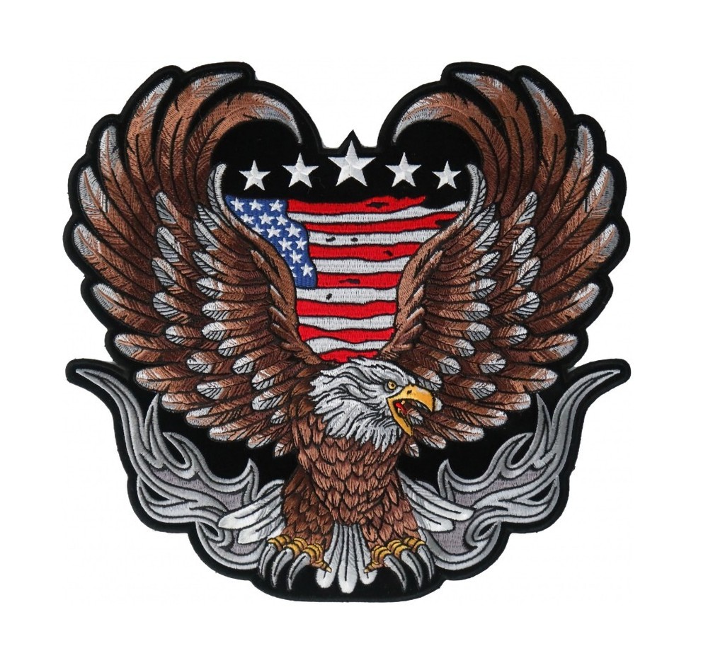 Large Patriotic American Flag Eagle Embroidered Biker Patch