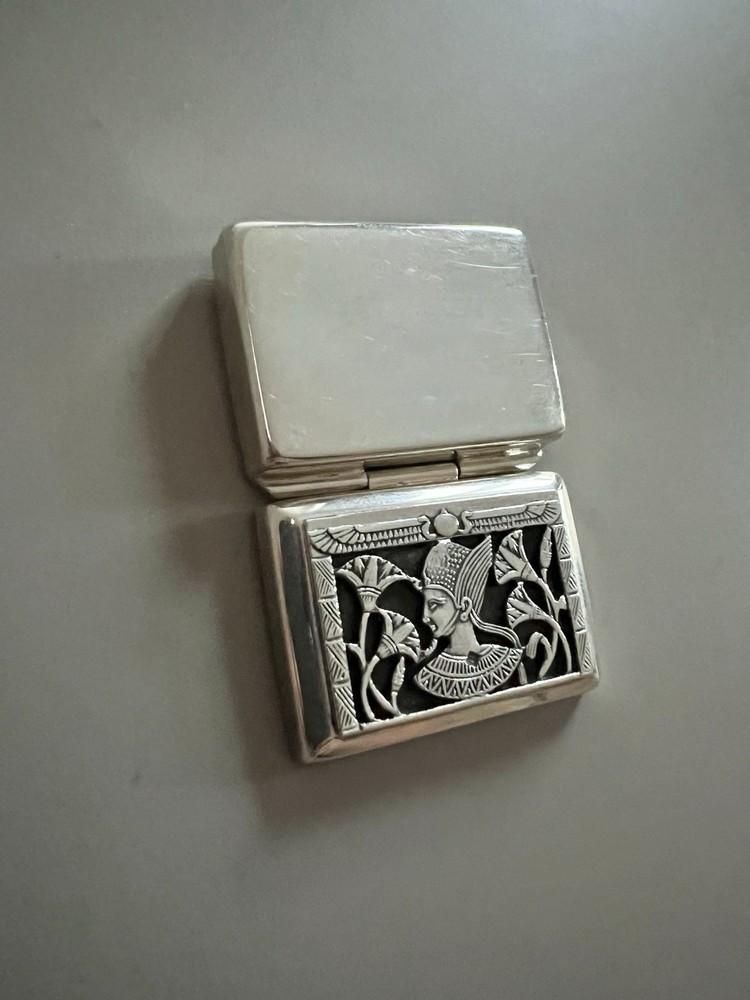 Superb Solid Silver Egyptian Revival Pill / Snuff Box Pharaoh