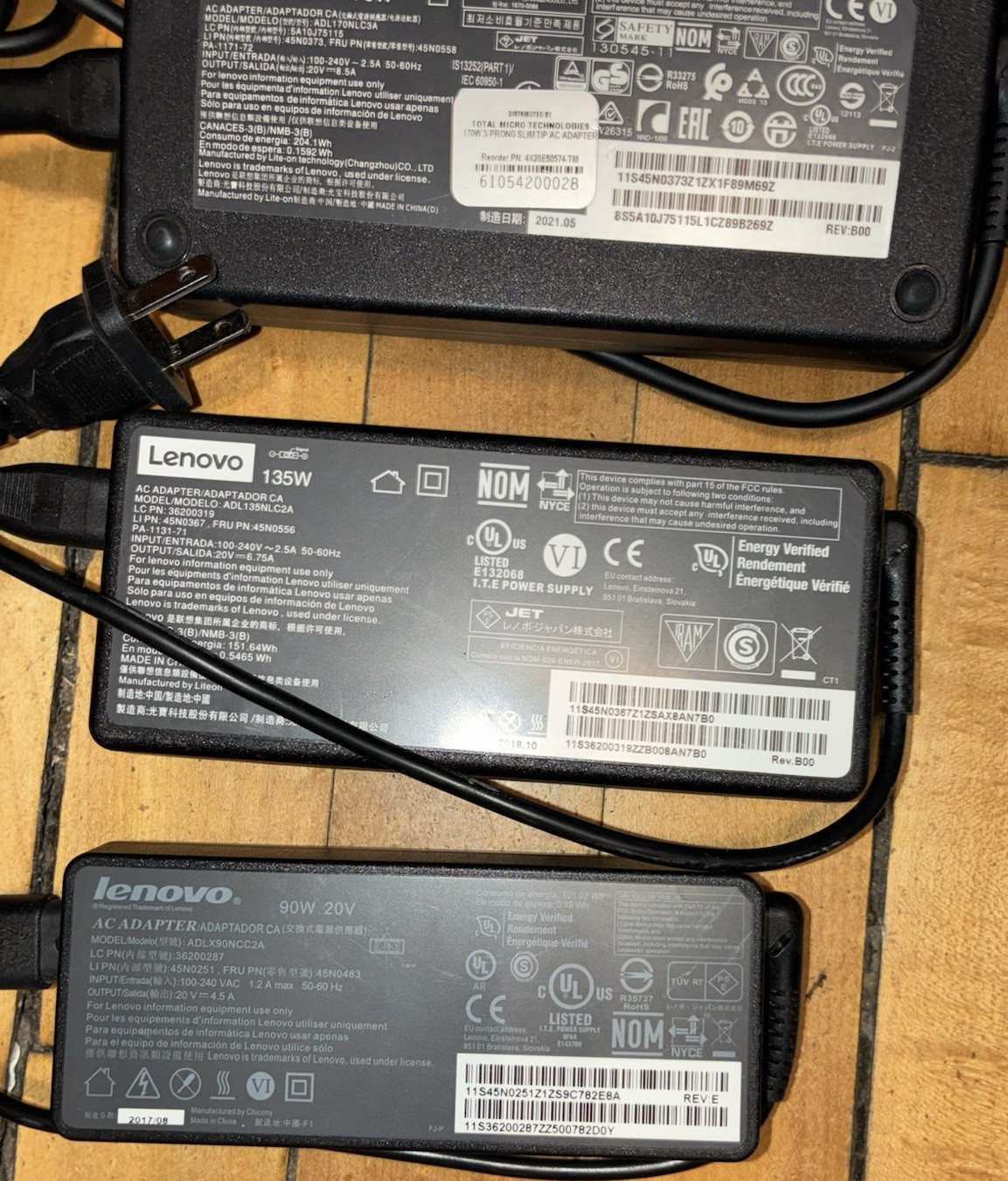 Lenovo 45W 65W 90W + ThinkPad Laptop Adapter Charger Yellow Slim Tip Lot of 38