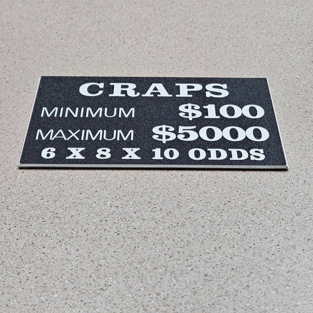 Vintage Craps Black Table Minimum Maximum Rules Plastic Casino Table Sign Plaque