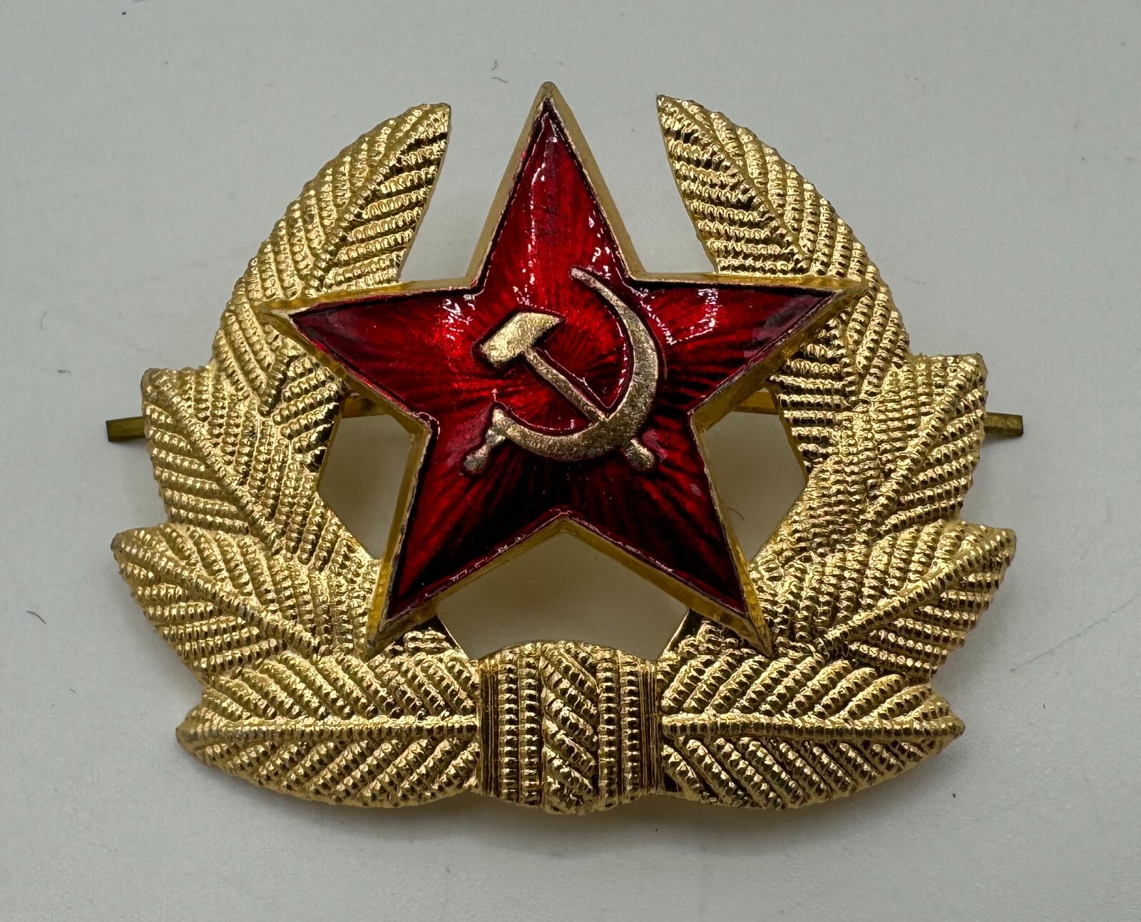Vintage Soviet Red Army Visor Cap Hat Insignia Pin Badge Communist Red Enamel