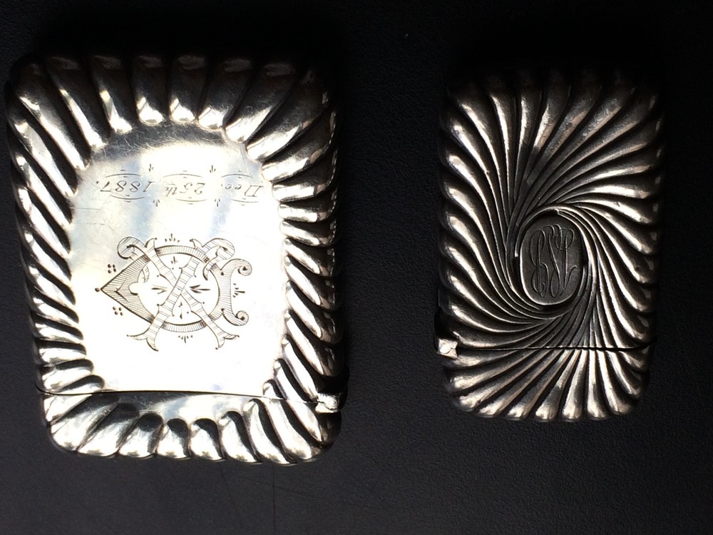 A GORHAM STERLING SILVER CARD CASE CIGARETTE BOX & A MATCHING GORHAM MATCH SAFE