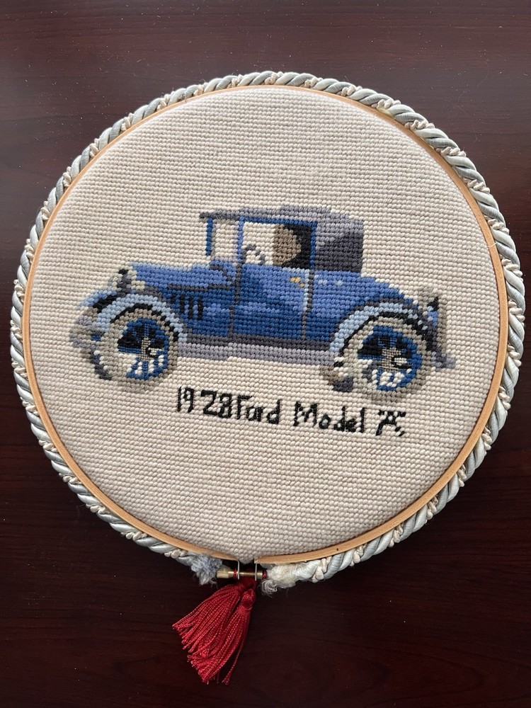 1928 Ford Model A framed needlepoint