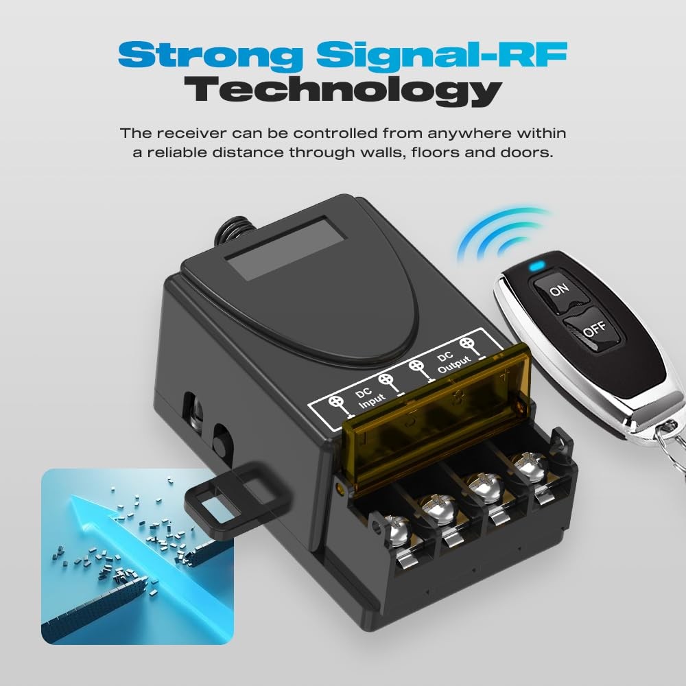 Malictele 12V Wireless Remote Switch 30A Relay RF Control 328ft Long Range