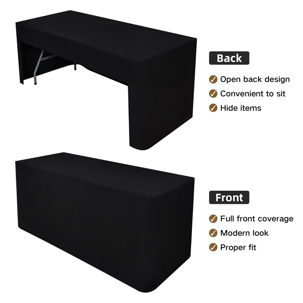 60X30 Inch Black Rectangle Fitted Tablecloth Open Back Fitted Table Cloth Was...
