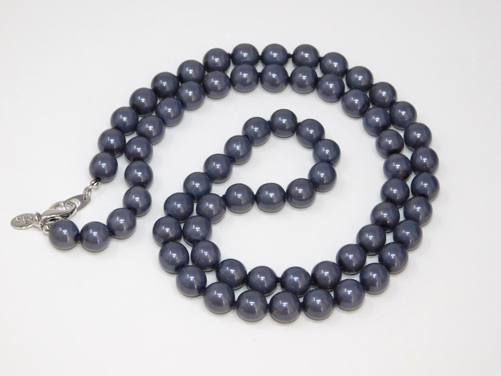 Vintage JOAN RIVERS Blue Hand Knotted 30" Faux Pearl Glass Bead Necklace