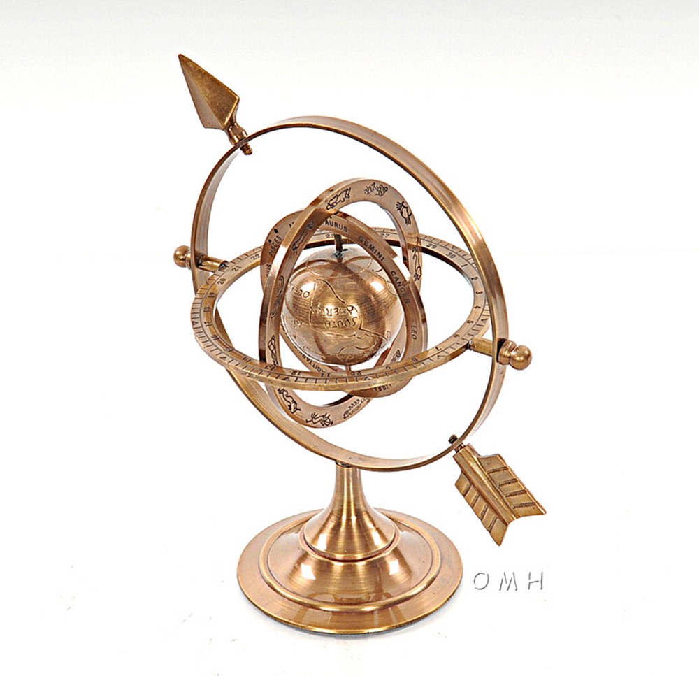 Solid Brass Armillary Dial Sphere 8" World Globe Desk Top Table Nautical Decor