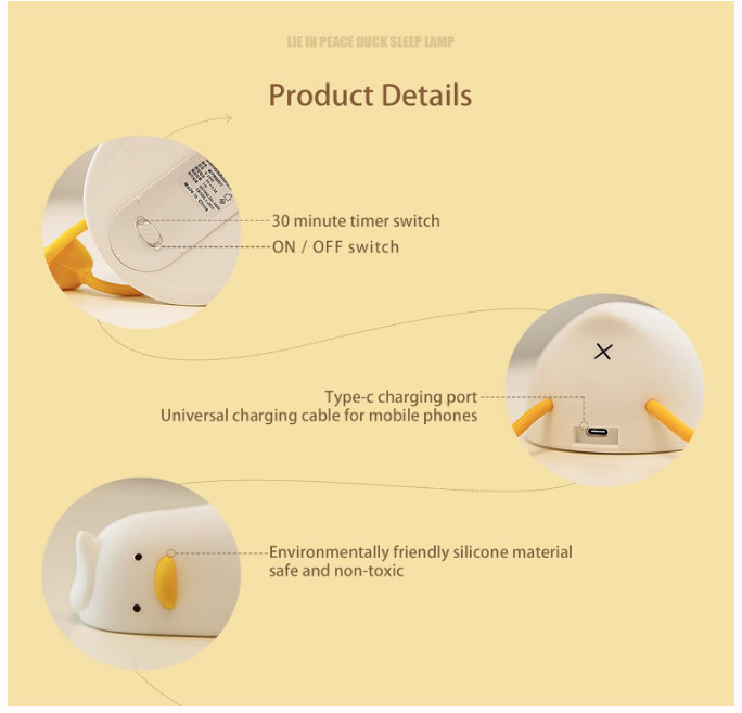 LED Duck Lamp Cute Squishy Dimmable Silicone Bedside Light with Touch Control