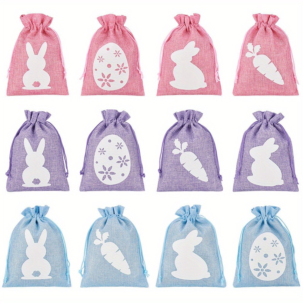 1Bag 24Pcs 12 Styles Easter Cloth Storage Pouches Rectangle Drawstring Bags