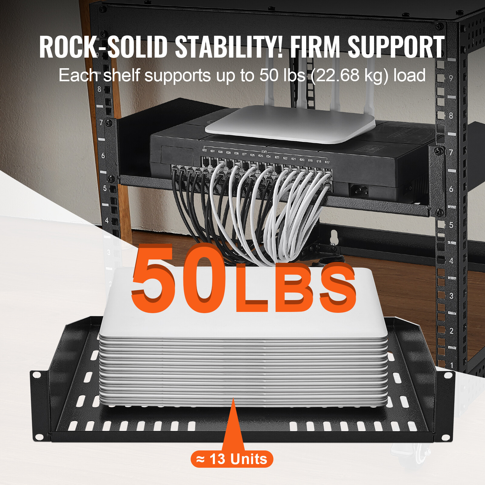 19" 2 Space 2U Cantilever Data Server Network Rack Mount Vented Shelf 16" Deep