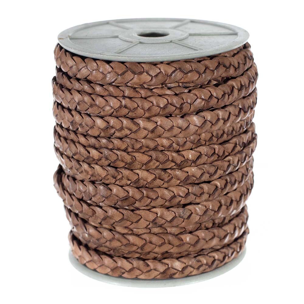 Flat Braided Leather Cord - 5mm & 10mm Widths - 5, 10, 25 YD Lengths - 5 colors