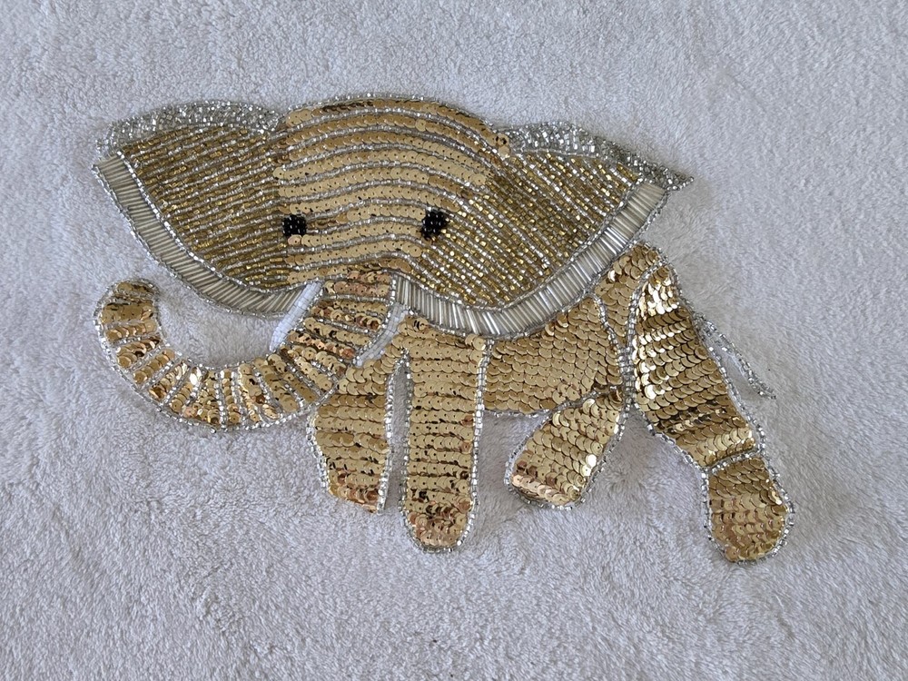 Beaded Applique Elephant Patch Beaded Embroidery Patch Sew On Gold