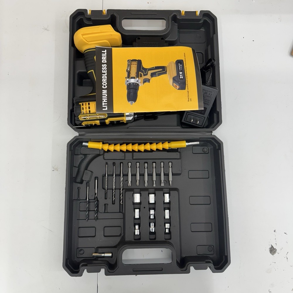 ⚡️Cordless Lithium-Ion Drill/Driver 21V LED Work Light, Carry Case, Bits⚡️