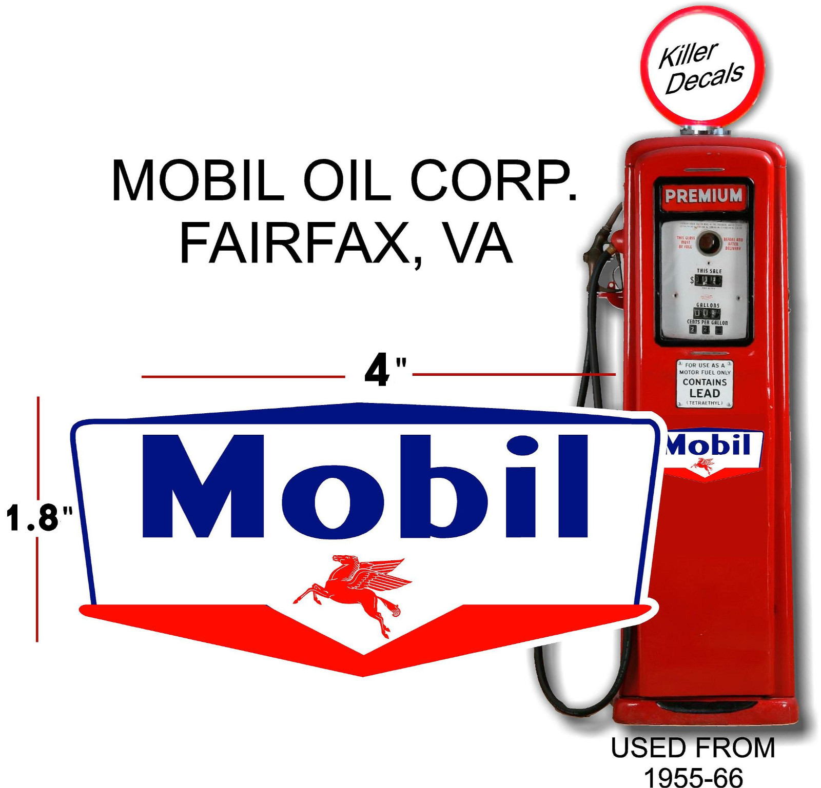 (MOBI-6) 4" MOBIL GAS PEGUSUS GASOLINE DECAL CAN / GAS PUMP / LUBSTER