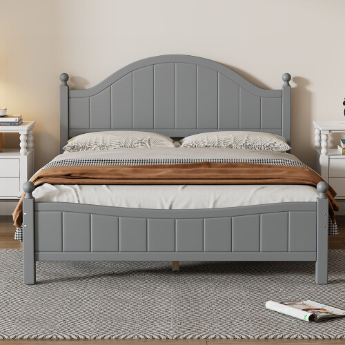 Full/Queen/King Size Platform Bed Solid Wood Bed Frames w/ Headboard & Footboard