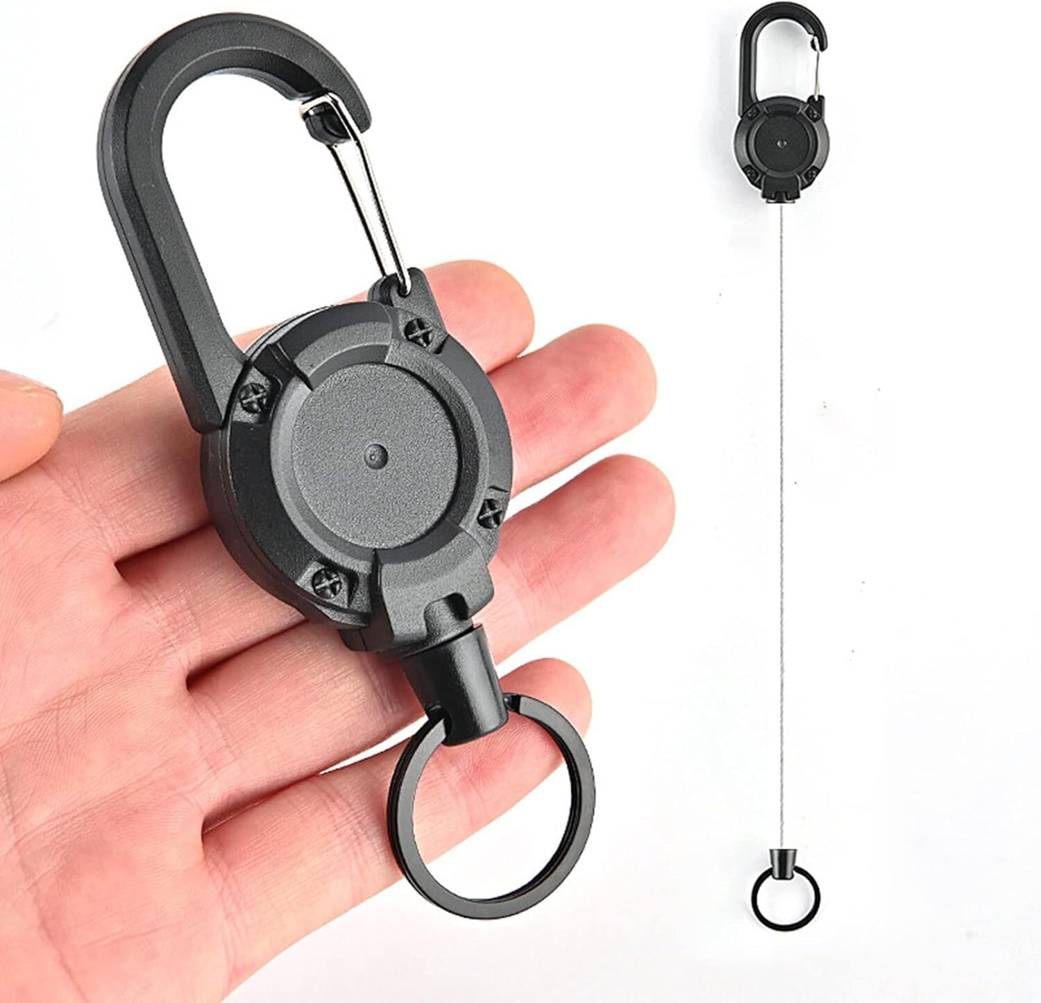 2Pcs Heavy Duty Keychain Retractable Carabiner Car Key Chain with Badge Holder