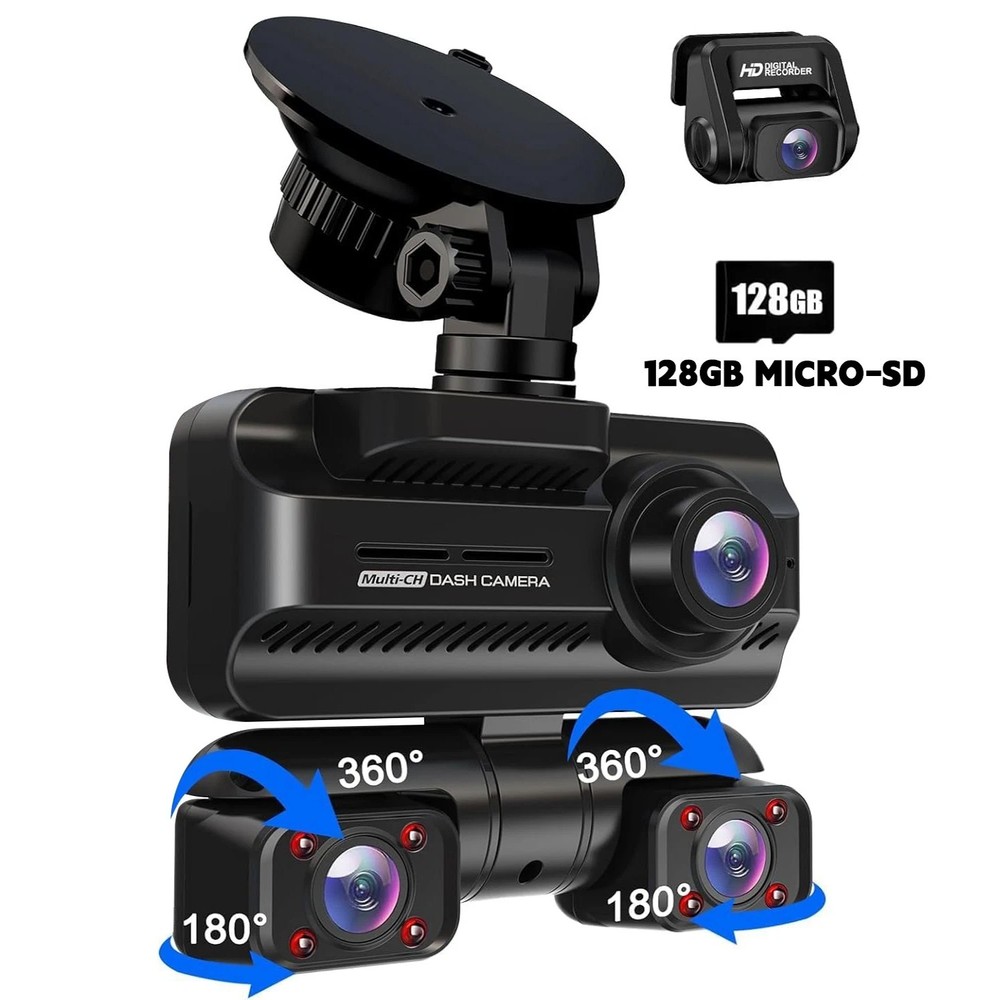 4-Channel Dash Cam 4K Front Rear Inside Camera Night Vision GPS Voice Control