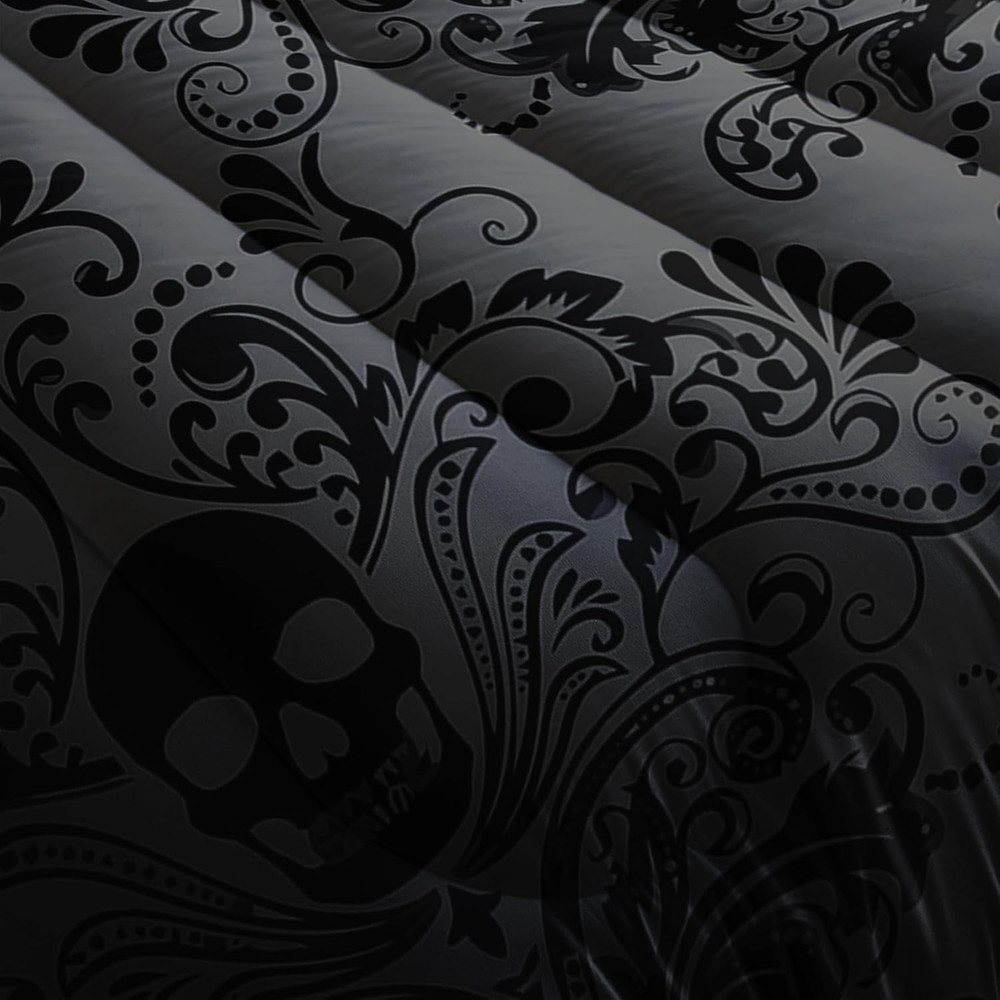 Skull Bedding Set - King Size Gothic Boho Comforter Set with Skull Pattern