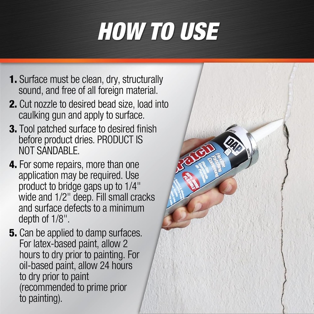 DAP ElastoPatch Smooth Flexible Patching Compound, White, 10.1 oz, White