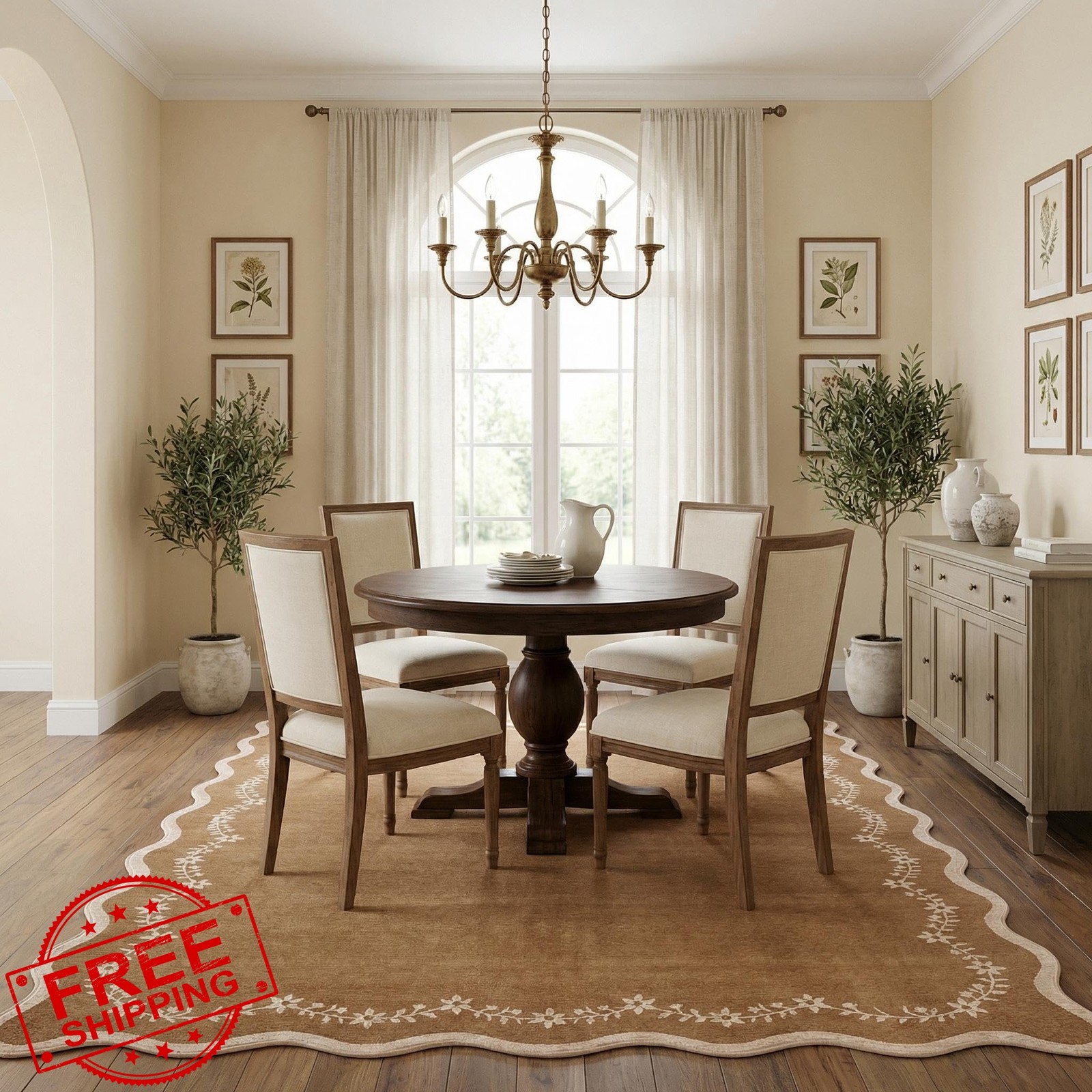 GarveeHome 4x6 Brown Scalloped Nursery Rug Washable Soft Non Slip