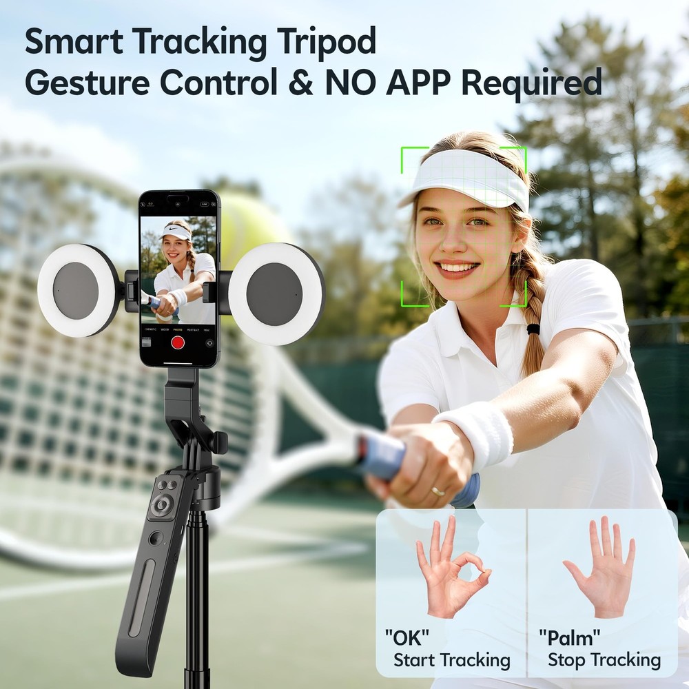 71" Auto Face Tracking Tripod for iPhone with Light, Vlogging Kit for iPhone ...