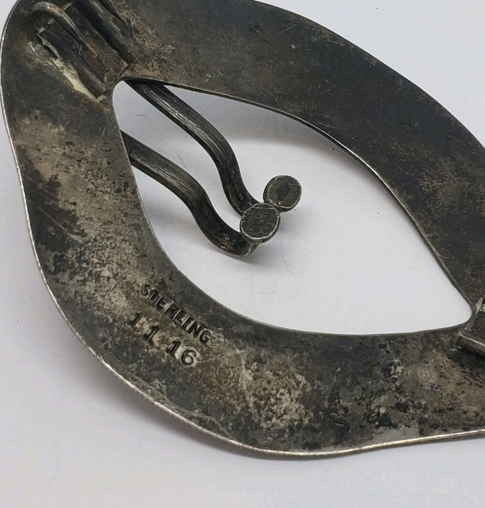 ANTIQUE SOLID STERLING SILVER ETCHED BELT BUCKLE