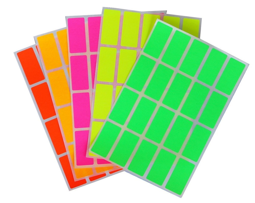 Fluorescent Neon Color Stickers Permanent Adhesive Rectangular Labels 400 Pack
