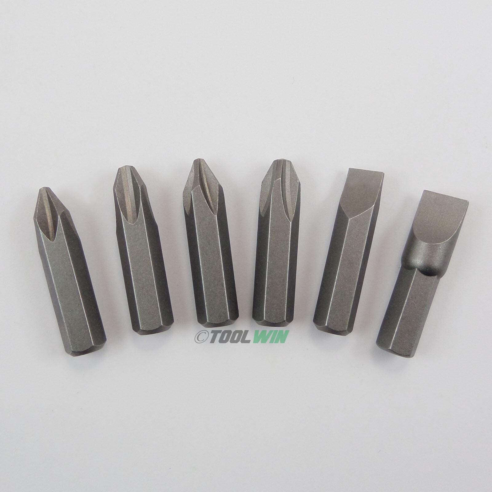 6 pc Impact Driver Bits Phillips #2 #3 Slotted Flat 3/8" 5/16" Hex Shank Hammer