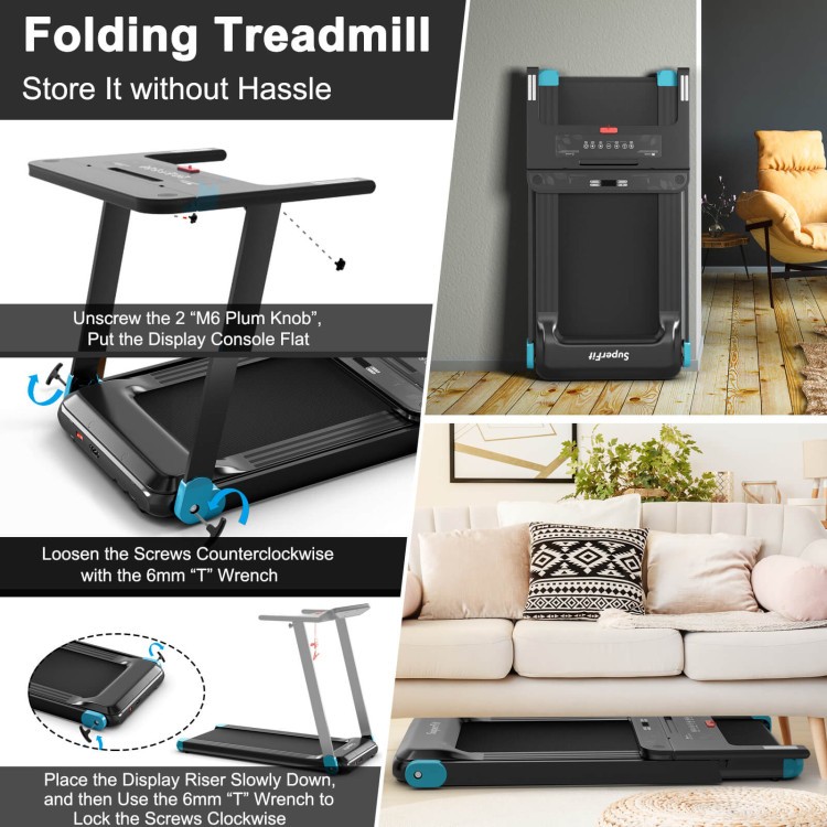 Folding Compact Treadmill – App Control, Bluetooth Speaker, 12 Preset Programs