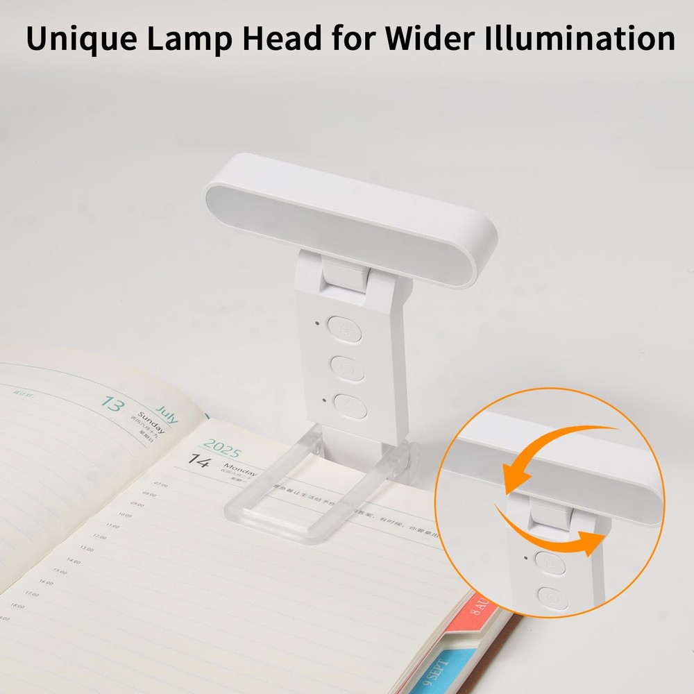 Book Light USB Rechargeable Clip-On Reading 30 Adjustable Modes Timer White