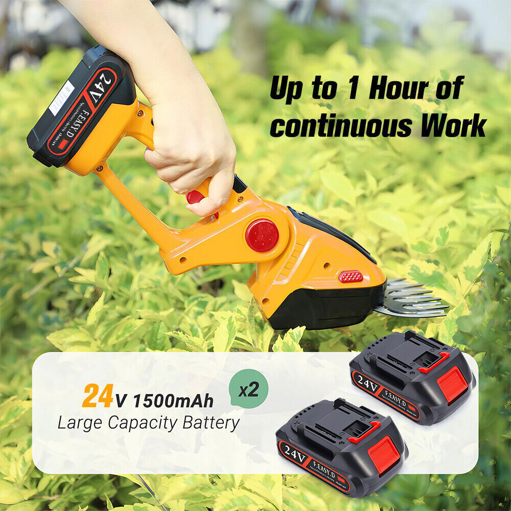Handheld Electric Cordless Hedge Trimmer Grass Shear Bush Trimmer w/ 2x Battery