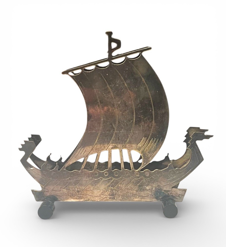 RARE / HTF - Art Deco Swedish Scandinavian Silverplate Viking Ship Letter Holder
