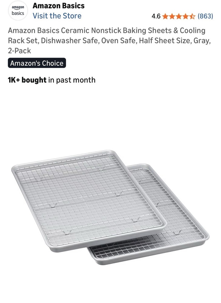 Amazon Basics Ceramic Nonstick Baking Sheets & Cooling Rack Set, 2-Pack, Gray