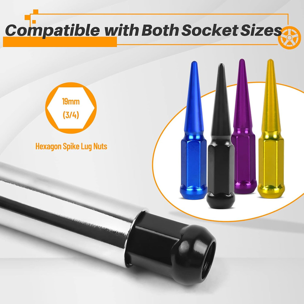 Spike Lug Nuts Socket Key - Solid Socket with 19Mm Hex, Universal Spiked Lug Nut