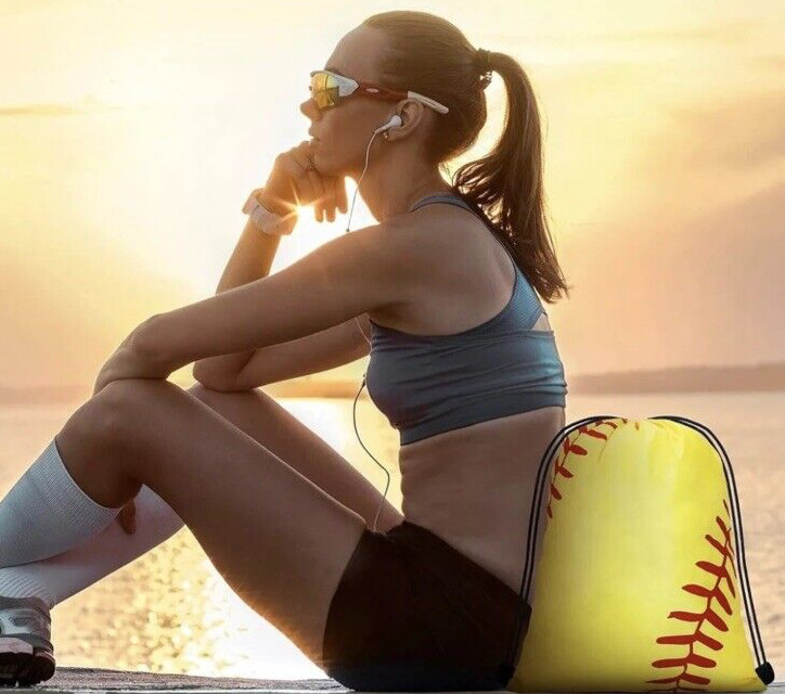 Softball Cinch Back Sack Drawstring Bag Polyester Yellow Red