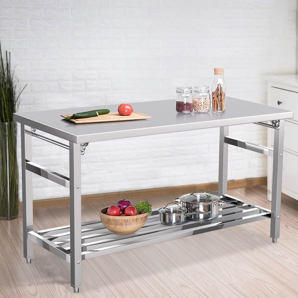 60"×24" Stainless Steel Kitchen Prep Table Folding Work Table w/ Undershelf