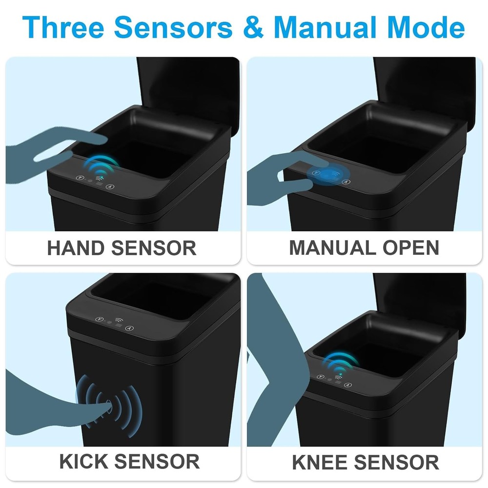 2 Pack Bathroom Trash can,Smart Touchless Can,Automatic Black+Black