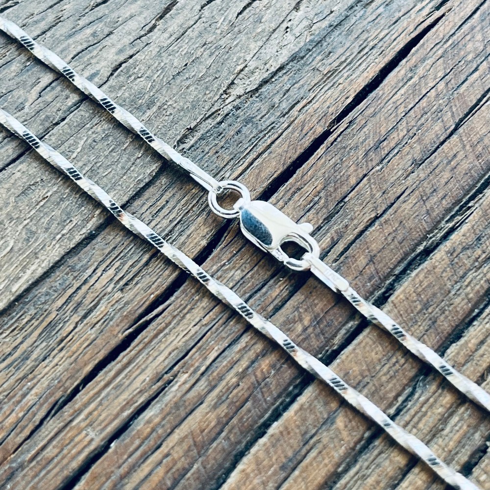 Real Solid 925 Sterling Silver Twisted Square Diamond Cut Snake Chain Necklace