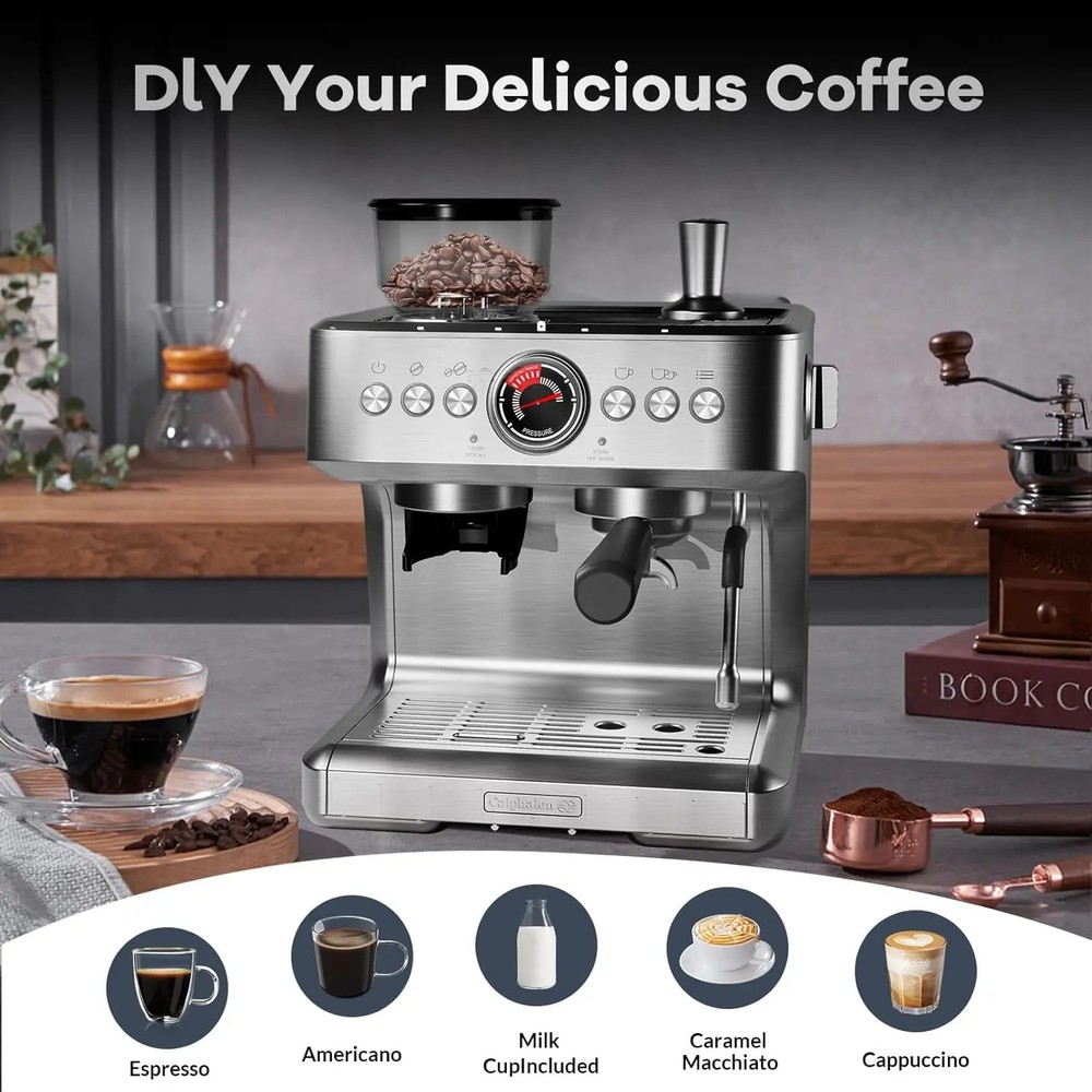 Espresso Machine with Grinder 20 Bar Semi-Automatic Coffee Maker PID Control