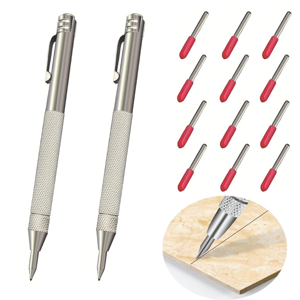 2pcs Tungsten Carbide Tip Scriber With 12 Replacement Marking Tip, Silver