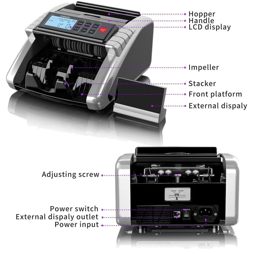Advanced Money Counter Machine with Batch Stop, LCD Display