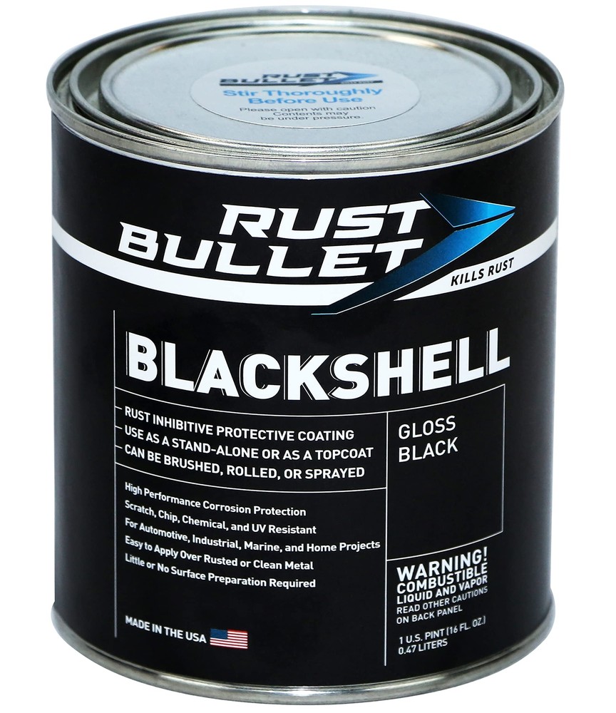 RUST BULLET BlackShell 1 Pint Gloss Black UV Resistant Metal Coating