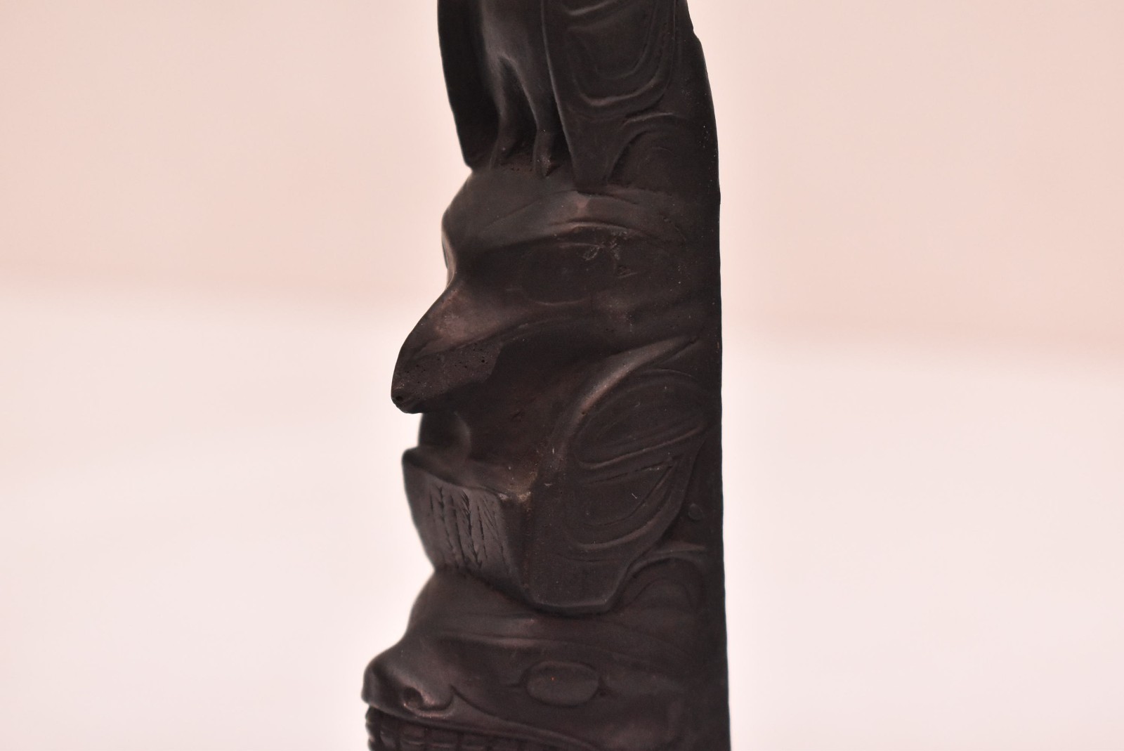 Antique Northwest Coast; Haida, Carved Black Argillite Totem pole 6" Tall