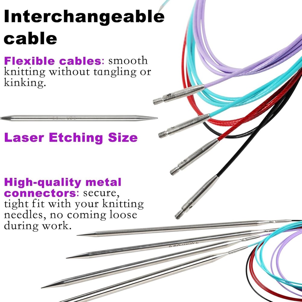 Lace-Tip Interchangeable Knitting Needles with Versatile Cable Options