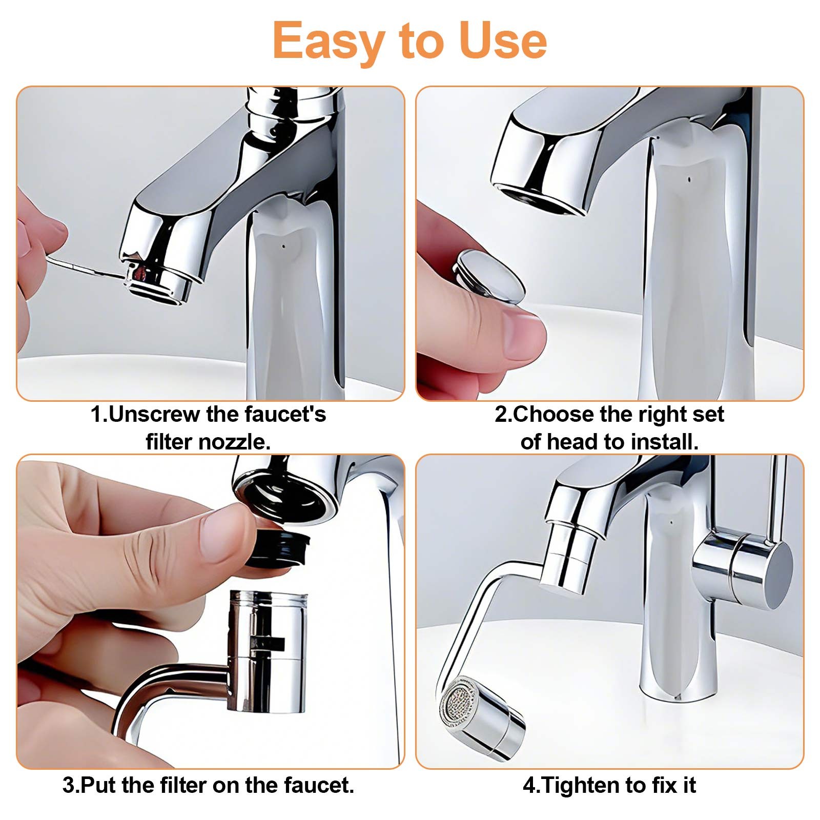 1080° Rotatable Faucet Aerator Extension Stainless Steel Universal Sink Extender