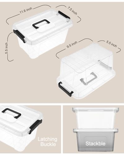 Plastic Storage Bins with Lids 6 Pack Storage Organizer, 7 Quart Black
