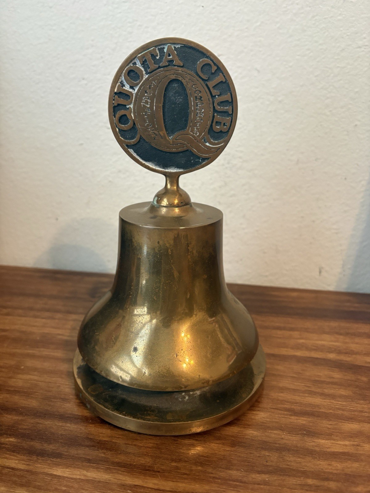 Vintage 1940s Quota Club Call to Meeting Podium Cast Bronze Bell - 9.75"