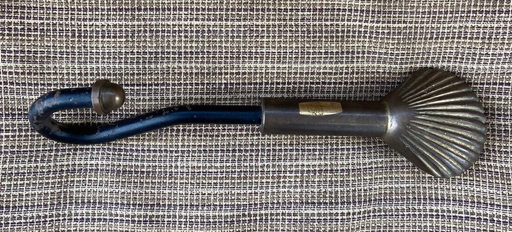 Antique Vintage Brass Pull Damper Hook Chimney Fireplace Tool RARE SHELL DESIGN