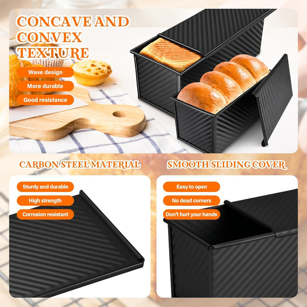 Pullman Loaf Pan Set with Lids – 2 Pack Nonstick Bread Pans for Baking, 2.2Lb &