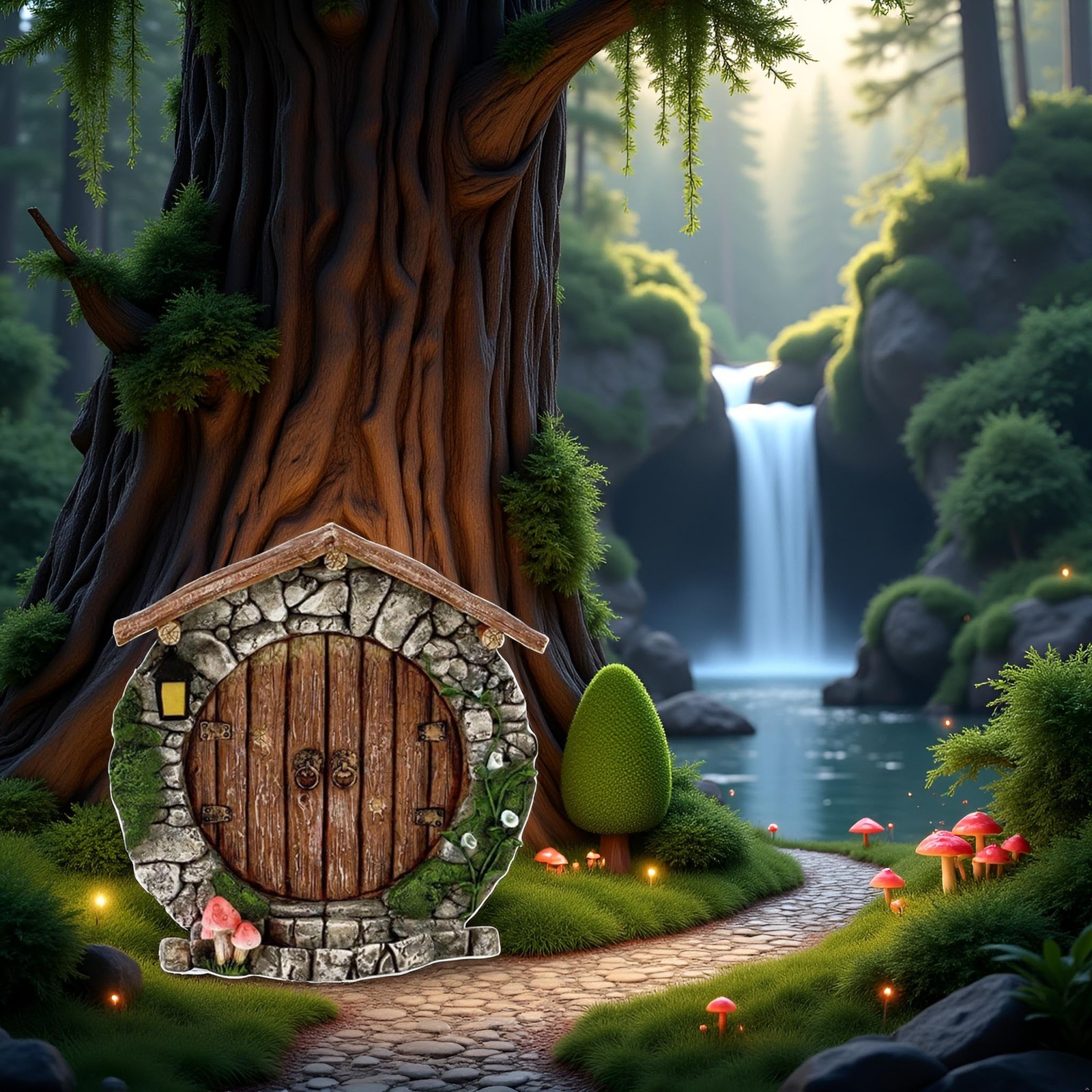 Brown Fairy Gardens Doors and Windows for Trees Mini Fairy Statues Wall